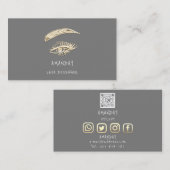 Lashes Brows Makeup Logo Social Media Grey Gold Visitekaartje (Voorkant / Achterkant)
