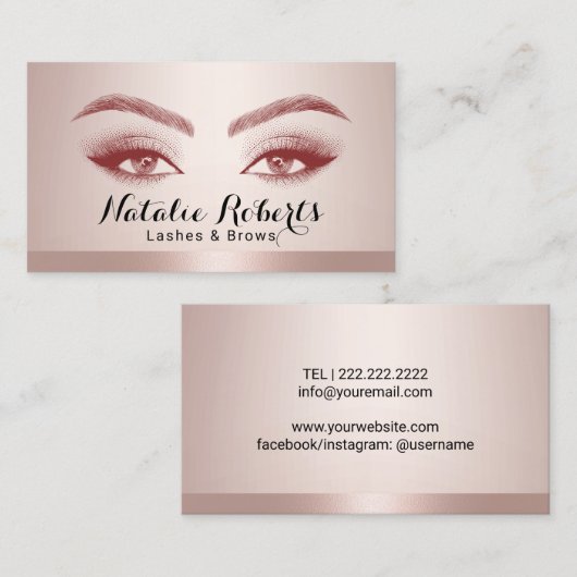 Lashes & Brows Microblading Blush Roos Gold Border Visitekaartje (Voorkant / Achterkant)
