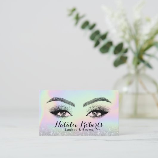 Lashes & Brows Microblading Holographic Beauty Visitekaartje (Staand voorkant)