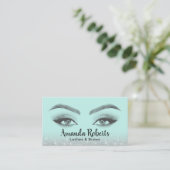 Lashes & Brows Microblading Mint & Silver Glitter Visitekaartje (Staand voorkant)