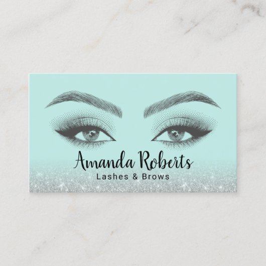 Lashes & Brows Microblading Mint & Silver Glitter Visitekaartje (Voorkant)