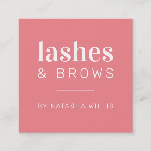 LASHES & BROWS modern minimalistisch koraal roze z Vierkante Visitekaartje (Voorkant)