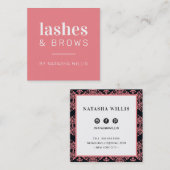 LASHES & BROWS modern minimalistisch koraal roze z Vierkante Visitekaartje (Voorkant / Achterkant)