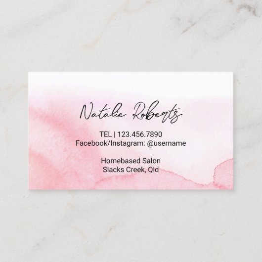 Lashes & Brows Salon Makeup Artist Pink Waterverf Visitekaartje (Achterkant)