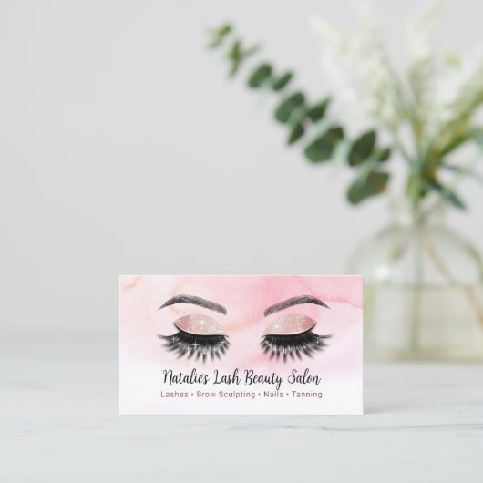 Lashes & Brows Salon Makeup Artist Pink Waterverf Visitekaartje (Staand voorkant)
