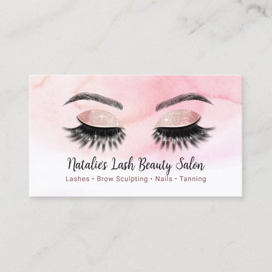 Lashes & Brows Salon Makeup Artist Pink Waterverf Visitekaartje (Voorkant)