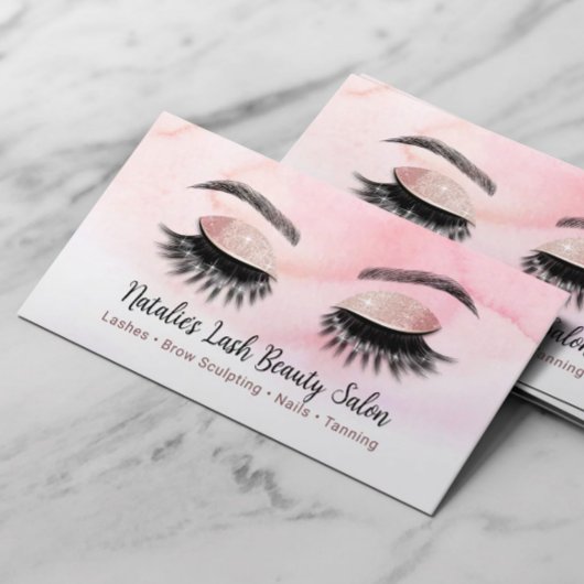 Lashes & Brows Salon Makeup Artist Pink Waterverf Visitekaartje