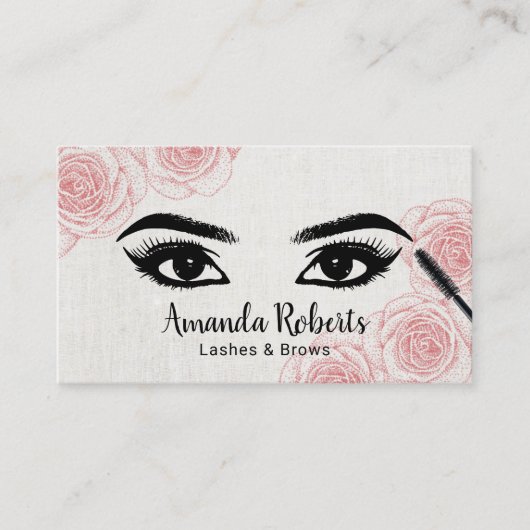 Lashes Brows Salon Typography  Floral Visitekaartje (Voorkant)