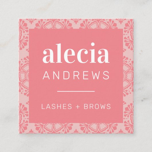 LASHES & BROWS  sierlijk koraal baby roze Vierkante Visitekaartje (Voorkant)