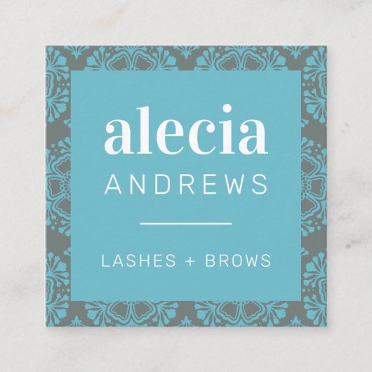LASHES & BROWS  sierlijk turquoise aqua grijs Vierkante Visitekaartje (Voorkant)