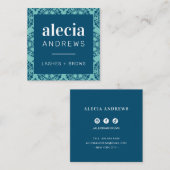 LASHES & BROWS sierlijk turquoise donkerblauw Vierkante Visitekaartje (Voorkant / Achterkant)