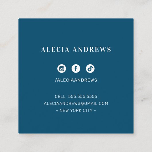 LASHES & BROWS sierlijk turquoise donkerblauw Vierkante Visitekaartje (Achterkant)