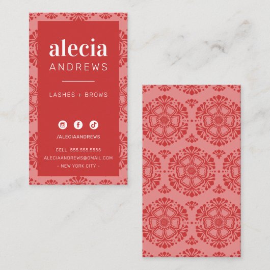 LASHES & BROWS stijlvol koraal roze rood Visitekaartje (Voorkant / Achterkant)
