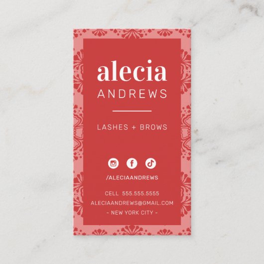 LASHES & BROWS stijlvol koraal roze rood Visitekaartje (Voorkant)