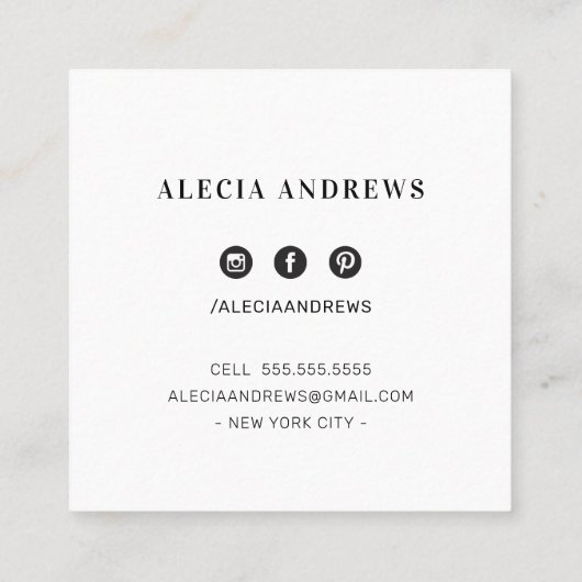 LASHES & BROWS stijlvol zwart wit Vierkante Visitekaartje (Achterkant)