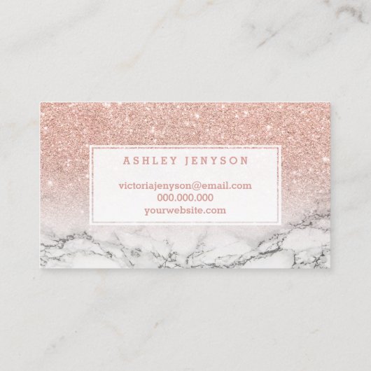 Lashes brows typografie roos goud glitter marmer visitekaartje (Achterkant)