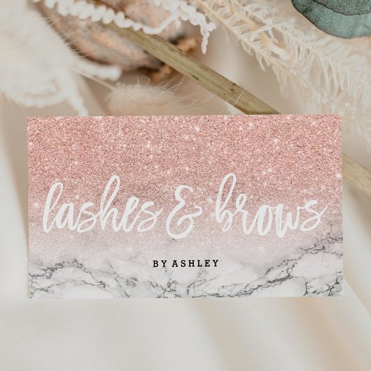 Lashes brows typografie roos goud glitter marmer visitekaartje