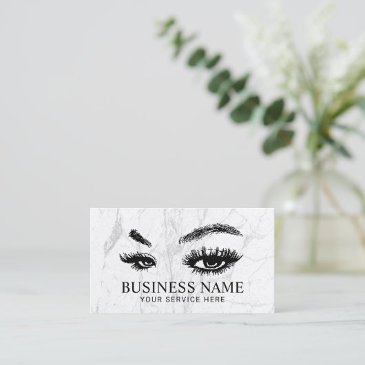 Lashes & Brows White Marble Makeup Artist Visitekaartje (Staand voorkant)