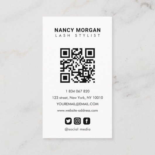Lashes Calligraphy Script Photo Collage QR Code Visitekaartje (Achterkant)