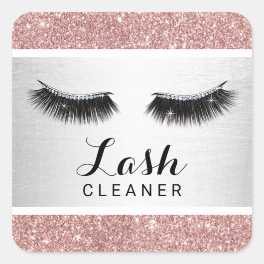 Lashes Cleaner Modern Roos Gouden Glitter Make-up Vierkante Sticker (Voorkant)