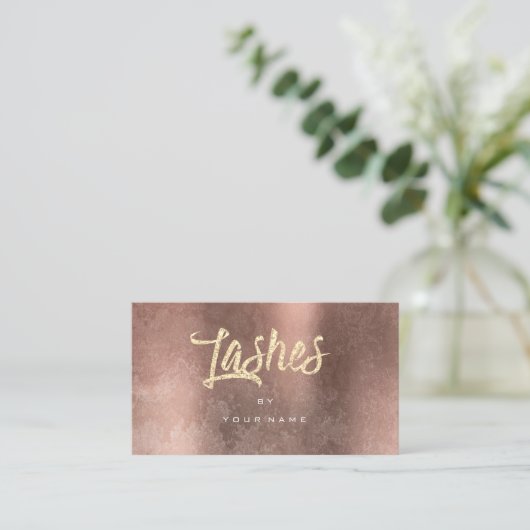 Lashes Copper Grungy Faux Glitter Typografen Makeu Visitekaartje (Staand voorkant)