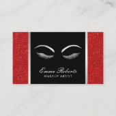 Lashes en BrowMakeup artistiek modern rood en zilv Visitekaartje (Voorkant)