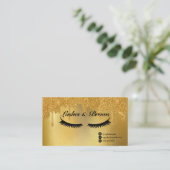 Lashes en Brows Elegant Script Gold Makeup Beauty Visitekaartje (Staand voorkant)