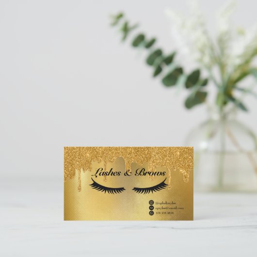 Lashes en Brows Elegant Script Gold Makeup Beauty Visitekaartje (Staand voorkant)