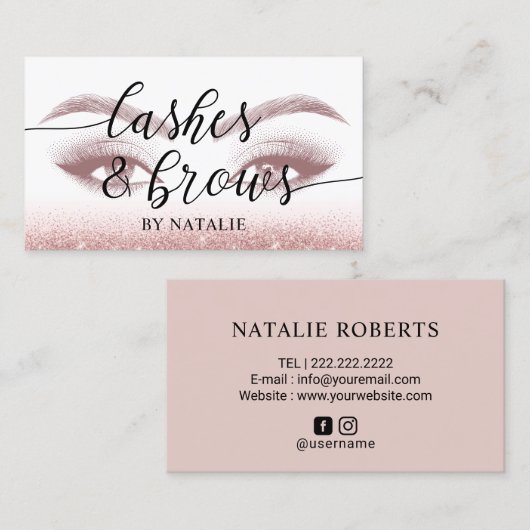 Lashes en Brows Roos Gold Glitter Makeup Artist Visitekaartje (Voorkant / Achterkant)