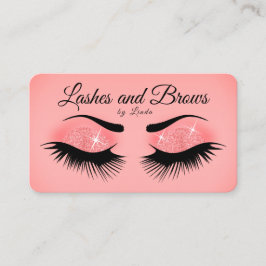 Lashes en Brows - Roze koraal Glitter Visitekaartje