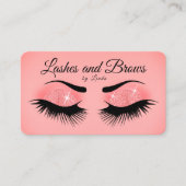 Lashes en Brows - Roze koraal Glitter Visitekaartje (Voorkant)