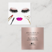 Lashes en Lips Hair Salon Makeup Artist Roos Gold Vierkante Visitekaartje (Voorkant / Achterkant)