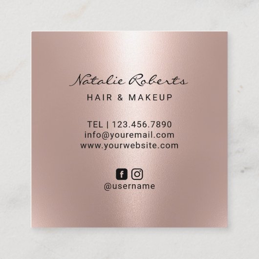 Lashes en Lips Hair Salon Makeup Artist Roos Gold Vierkante Visitekaartje (Achterkant)
