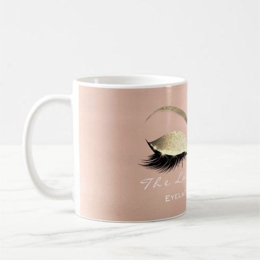 Lashes Exention Beauty Studio Roos Gold Glitter Koffiemok (Links)