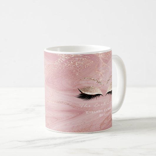 Lashes Extension Beauty Studio Roze Glitter Marble Koffiemok (Voorkant rechts)
