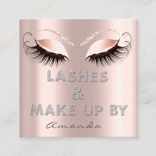 Lashes Extension by Diamond Script Roos Glitter Vierkante Visitekaartje (Voorkant)
