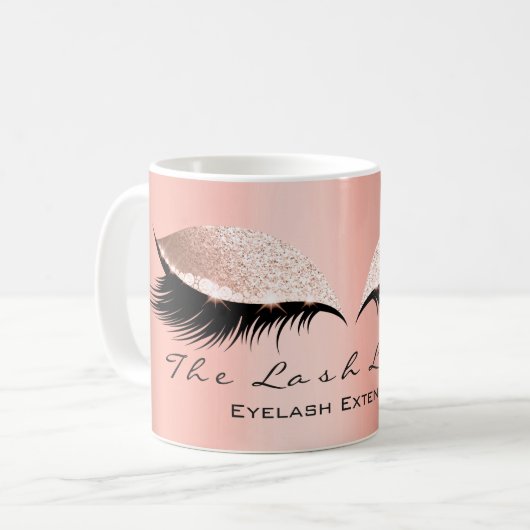 Lashes Extension Eye Makeup Studio Glitter Coral Koffiemok (Voorkant links)