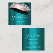 Lashes Extension Make-up Artiest Blauwgroen Roos Vierkante Visitekaartje (Voorkant / Achterkant)