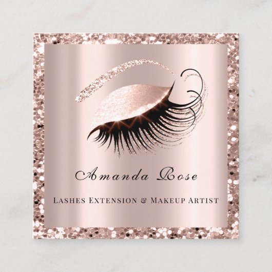 Lashes Extension Makeup Artist Beauty Roos Glitter Afsprakenkaartje (Voorkant)
