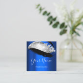 Lashes Extension Makeup Artist Blue Navy Silver Vierkante Visitekaartje (Staand voorkant)