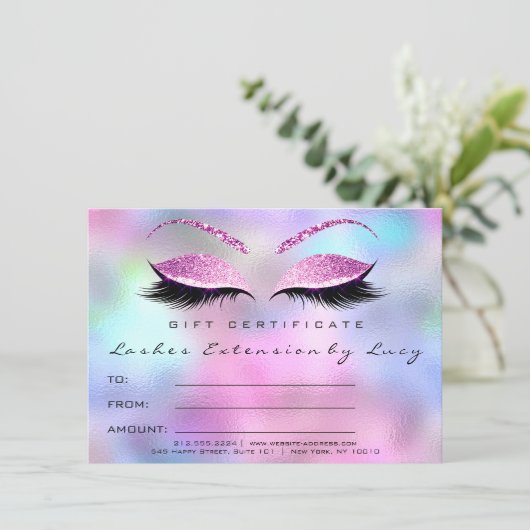 Lashes Extension Makeup Certificate Gift Blue Pink (Staand voorkant)