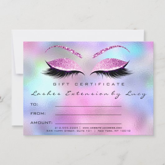 Lashes Extension Makeup Certificate Gift Blue Pink (Voorkant)