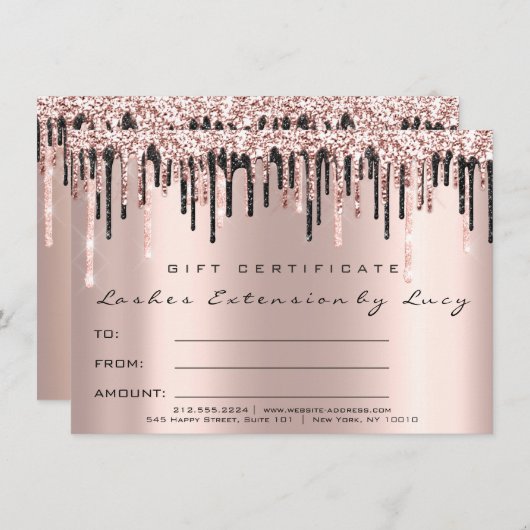 Lashes Extension Makeup Certificate Gift Glitter (Voorkant / Achterkant)