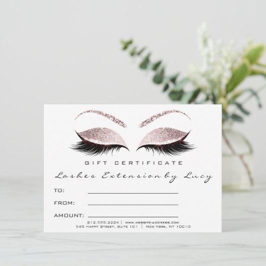 Lashes Extension Makeup Certificate Gift Glitter (Staand voorkant)