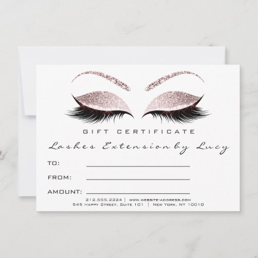 Lashes Extension Makeup Certificate Gift Glitter (Voorkant)