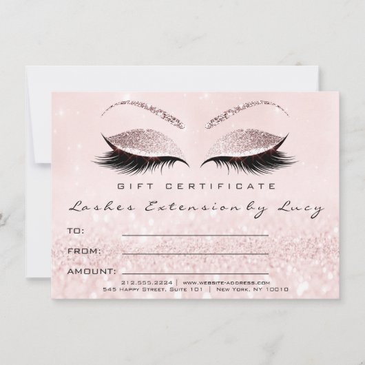 Lashes Extension Makeup Certificate Gift Glitter (Voorkant)