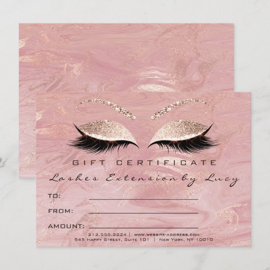 Lashes Extension Makeup Certificate Gift Marble (Voorkant / Achterkant)