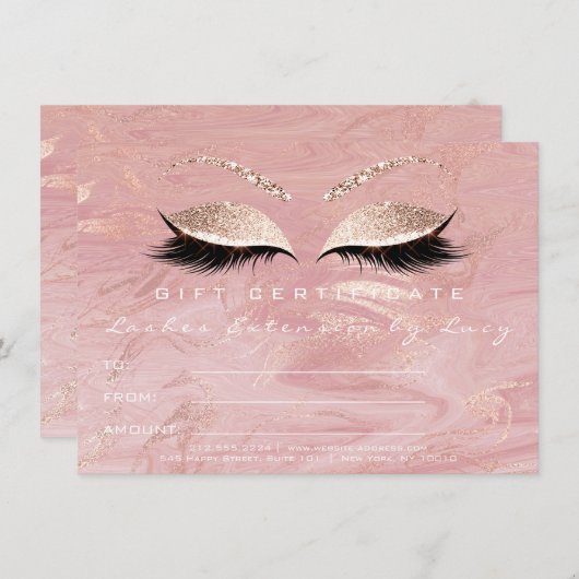 Lashes Extension Makeup Certificate Gift Marble (Voorkant / Achterkant)