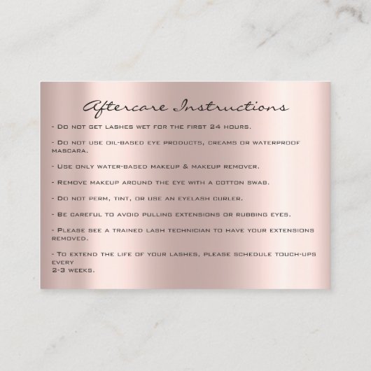 Lashes Extension Natercare Instruction Spark Roos Afsprakenkaartje (Achterkant)