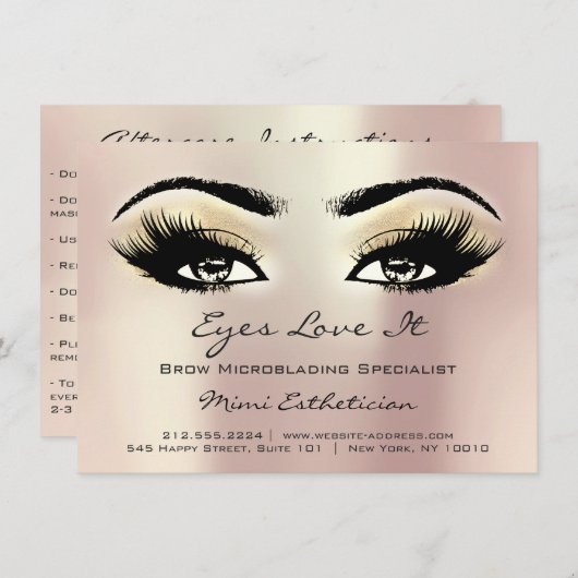 Lashes Extension Natercare Instructions Gold Roos Kaart (Voorkant / Achterkant)